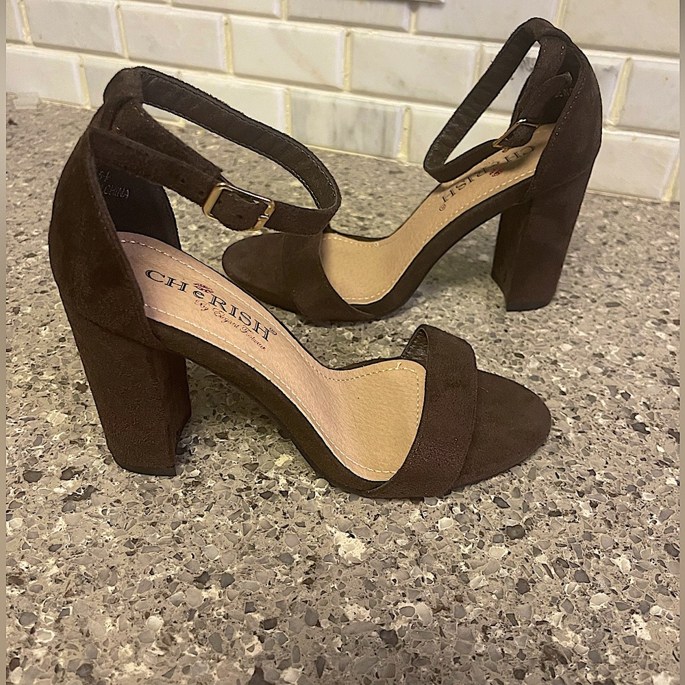 Chocolate Brown Ankle Strap Sandals (Chunky Heel)